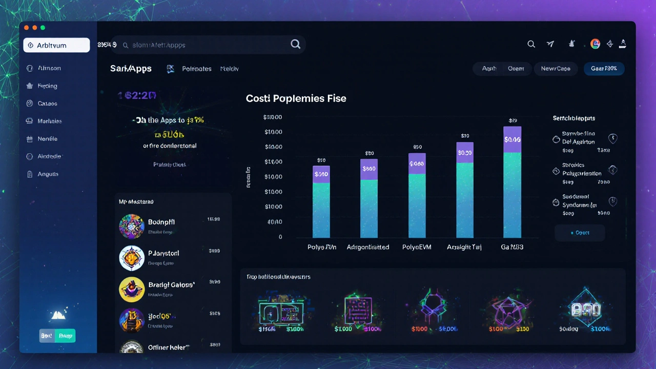 Панель кошелька с реальными ценами газа на разных Layer 2 решениях