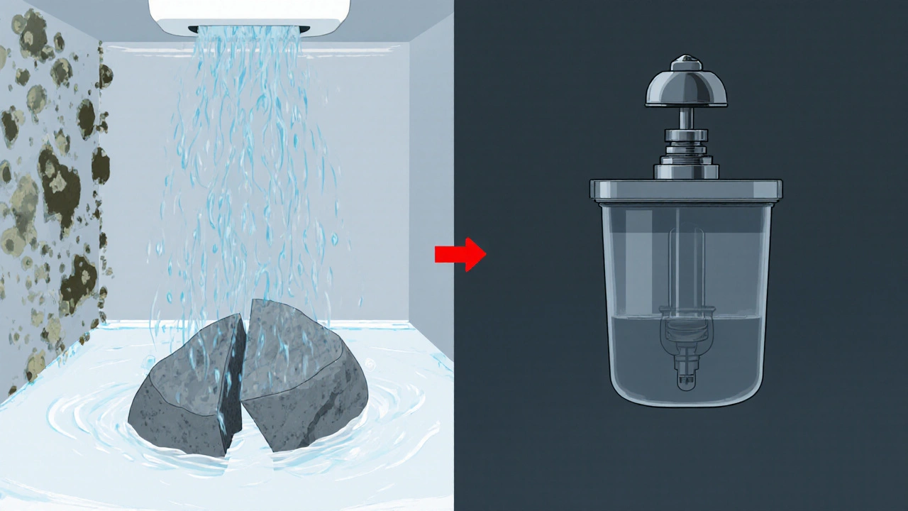 Сравнение: тонущий поплавок с протечкой и правильно работающий поплавок, останавливающий воду.