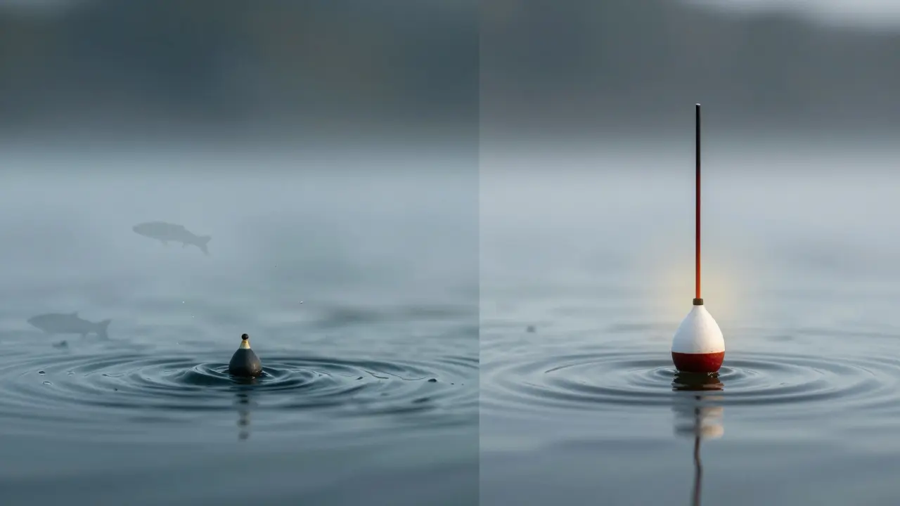 Концептуальное изображение баланса груза и поплавка: идеальная настройка против перегруженной снасти.