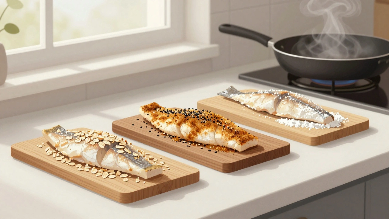 Три альтернативы для панировки рыбы: овсяные хлопья, кунжут и рисовая мука