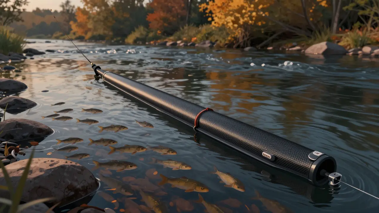 Поплавок с длинным килем в течении реки осенью, стабильно держащий позицию.