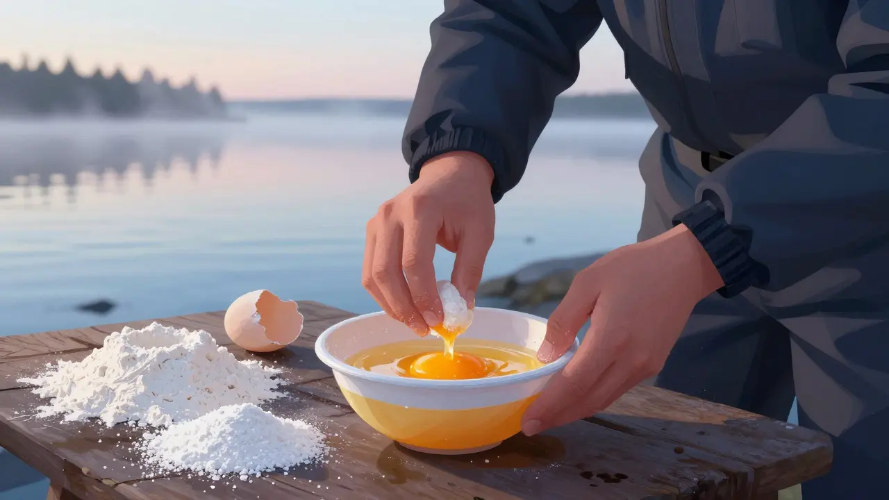 Профессионал смешивает желток с мукой и крахмалом для насадки
