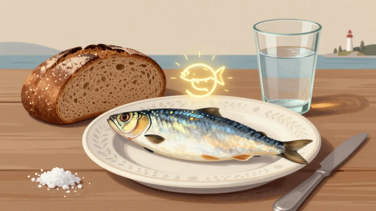 Солёная сельдь на тарелке с ржаным хлебом в русской кухне