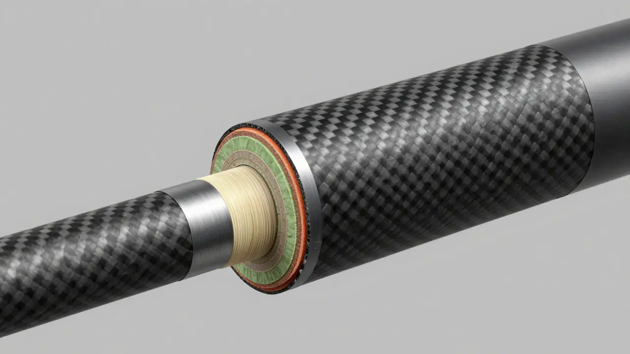 Разрез конструкции бланка удилища с слоями материала