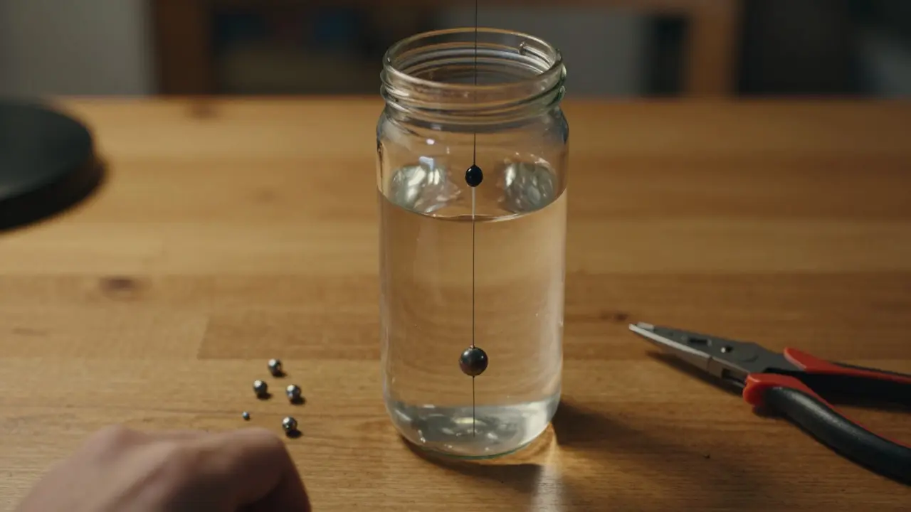 Проверка огрузки поплавка в стеклянной банке с водой в домашних условиях