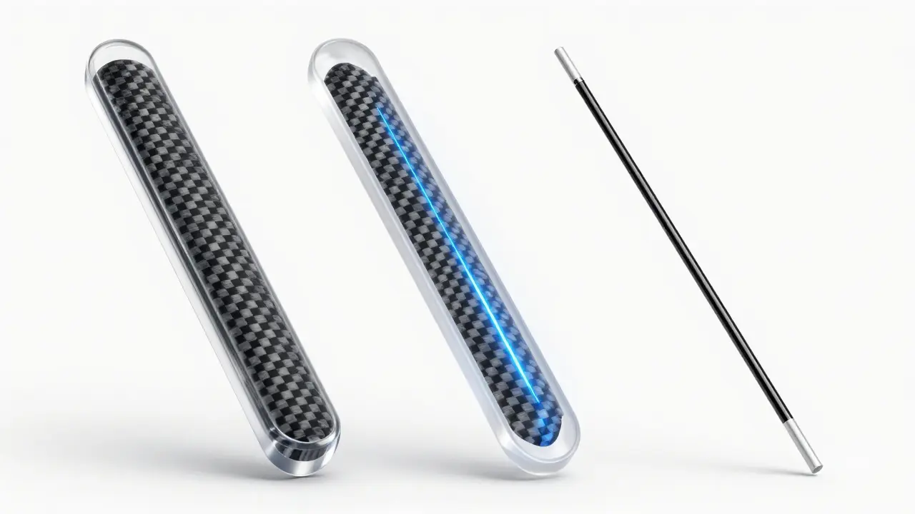 Сравнение трех типов карбоновых бланков по толщине и жесткости