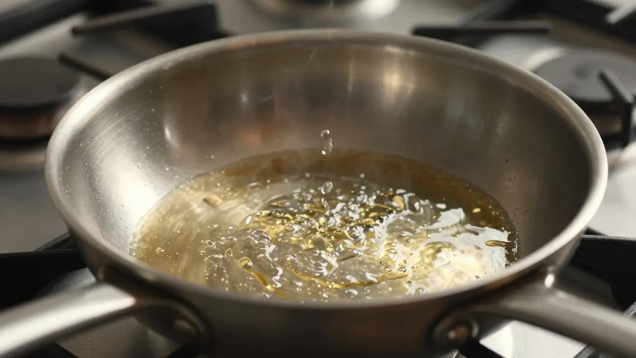 Горячая сковорода с маслом, готовая для жарки рыбы