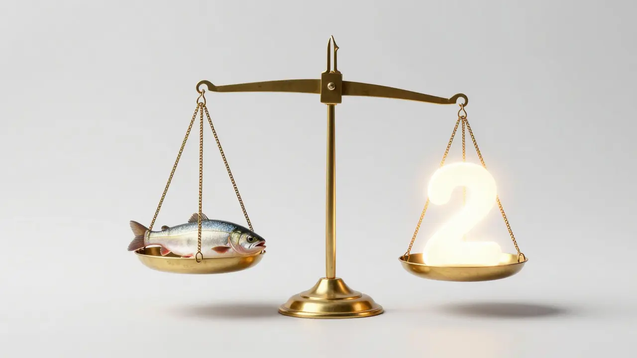 Conceptual balance scale comparing fish weight and pound units